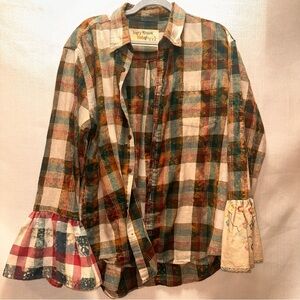 Angry Minnow Vintage Flannel Shirt – Mixed Plaid Bell Sleeve Size XL